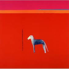Bedlington in Red. A painting by artist, Craigie Aitchison