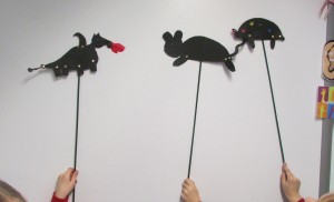 Dragon, Cat and Tortoise Shadow Puppets made in childrens art club