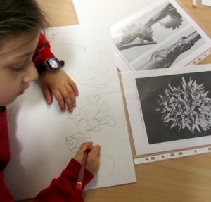 Sketching Mille-fleur print designs at after school art club