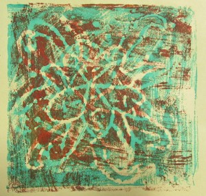 duo tone relief print made at children's art school club