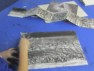 Drawing using line and tone in children's art school half term 3d drawing course