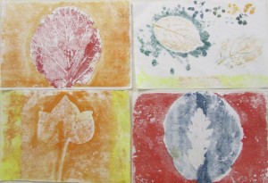 Prints inspired by nature at the half-term printmaking workshop at the Children's Art School with artist, Chrys Allen