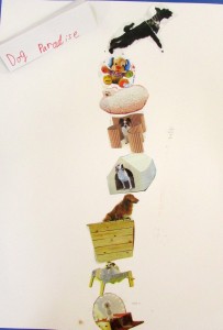 Collage exercise from sculpture course using everyday objects by artist Karen Logan at the Children's Art School 