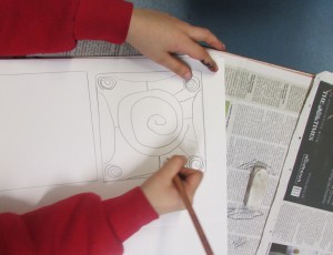 Designs for relief print blocks at the Children's Art School after school art club with artist, Karen Logan