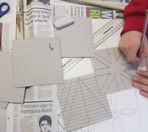 Sketching designs for relief print blocks at the Children's Art School after school club with artist, Karen Logan