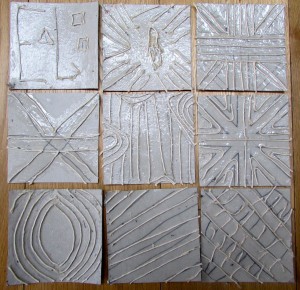 Relief print blocks made with string and card at the Children's Art School after school club with artist, Karen Logan